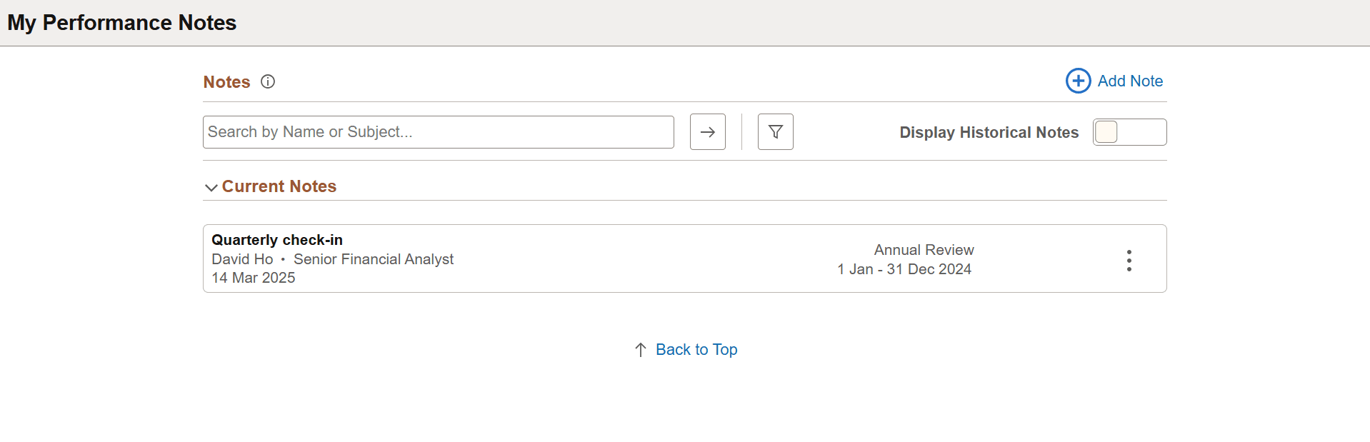 My Performance Notes page