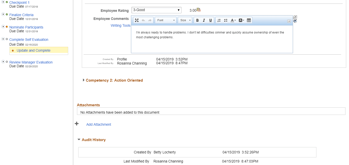 Self-Evaluation page (2 of 2)