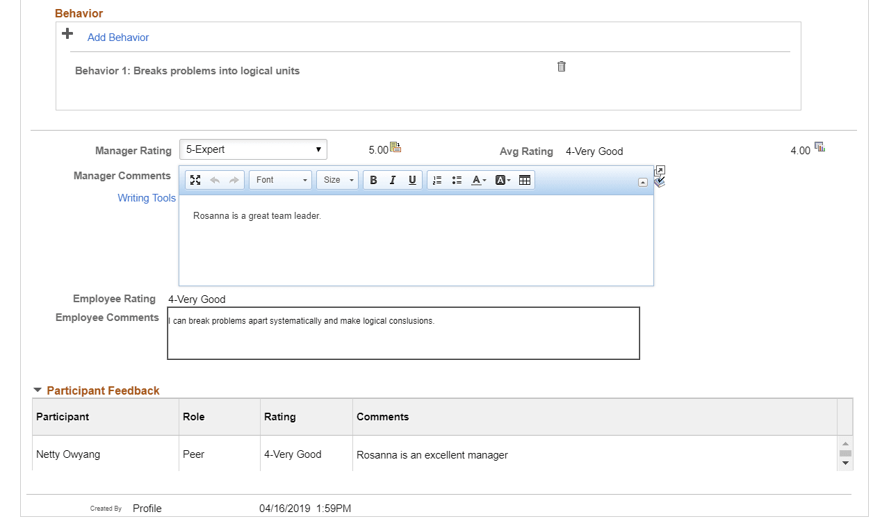 Manager Evaluation page (2 of 4)