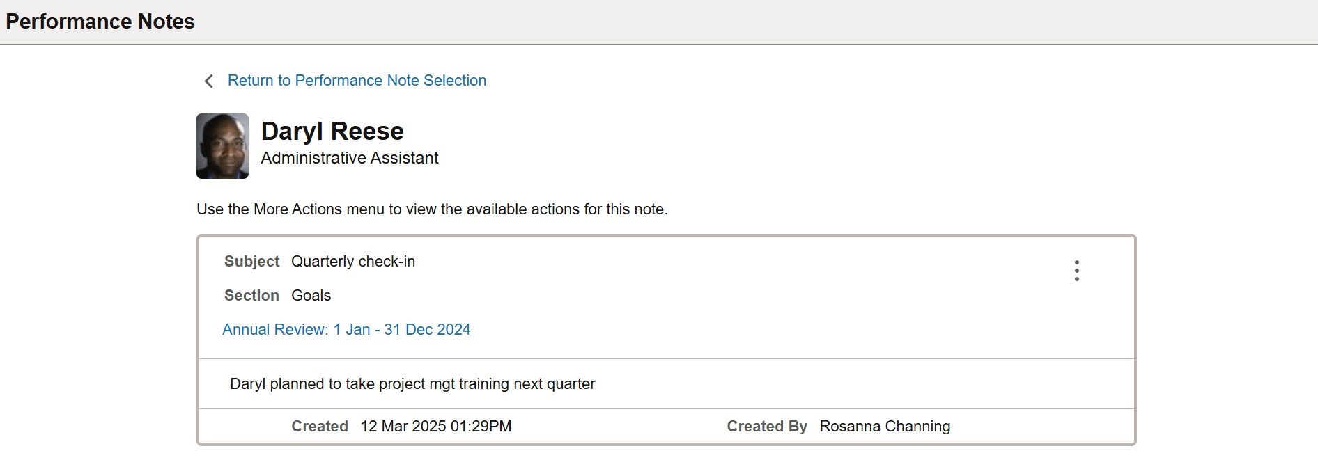 Performance Notes page