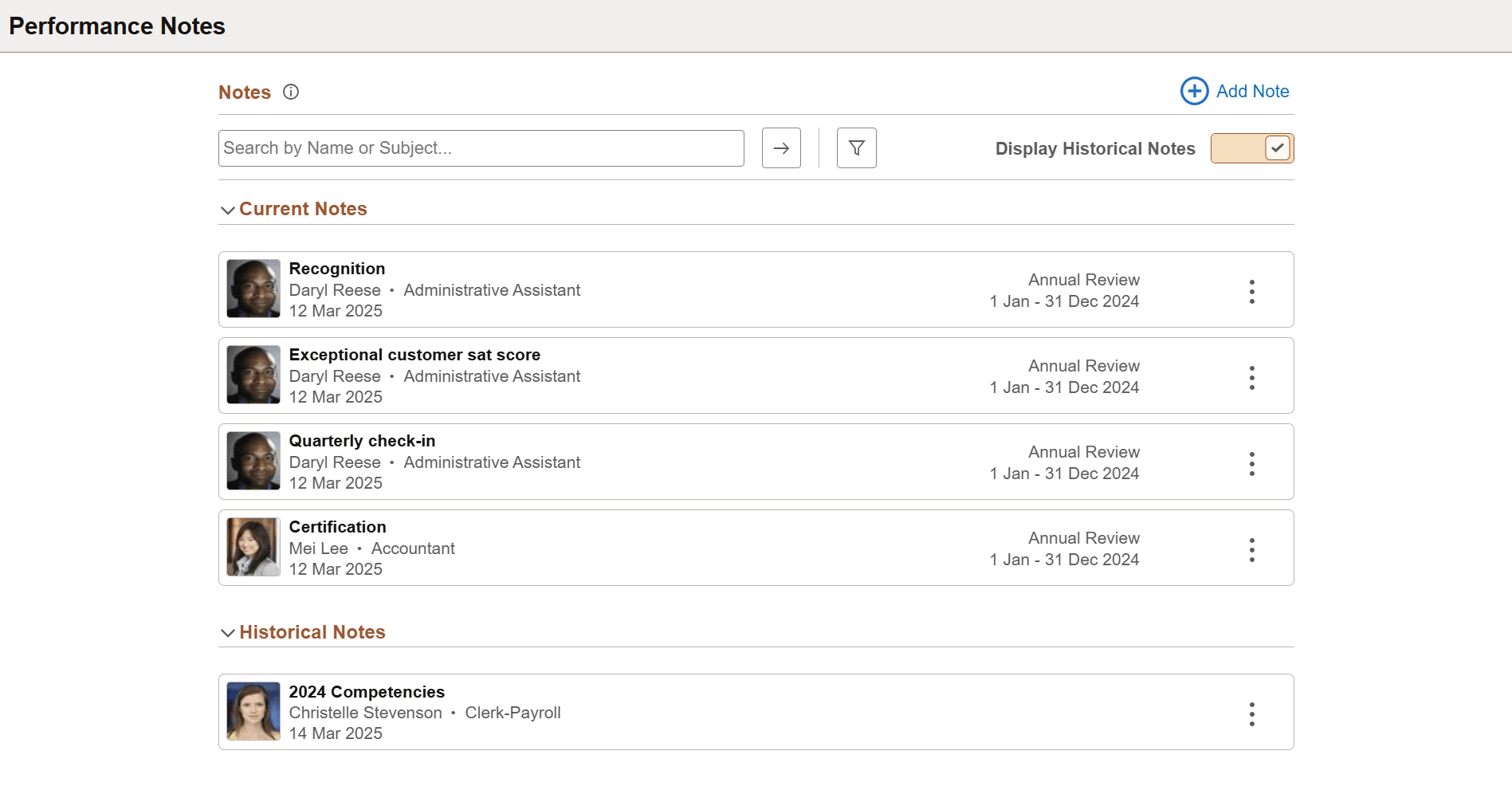 Performance Notes page