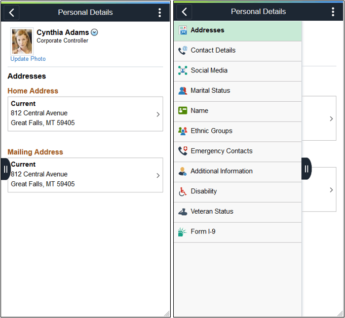 (Smartphone) Personal Details navigation collection and page layout