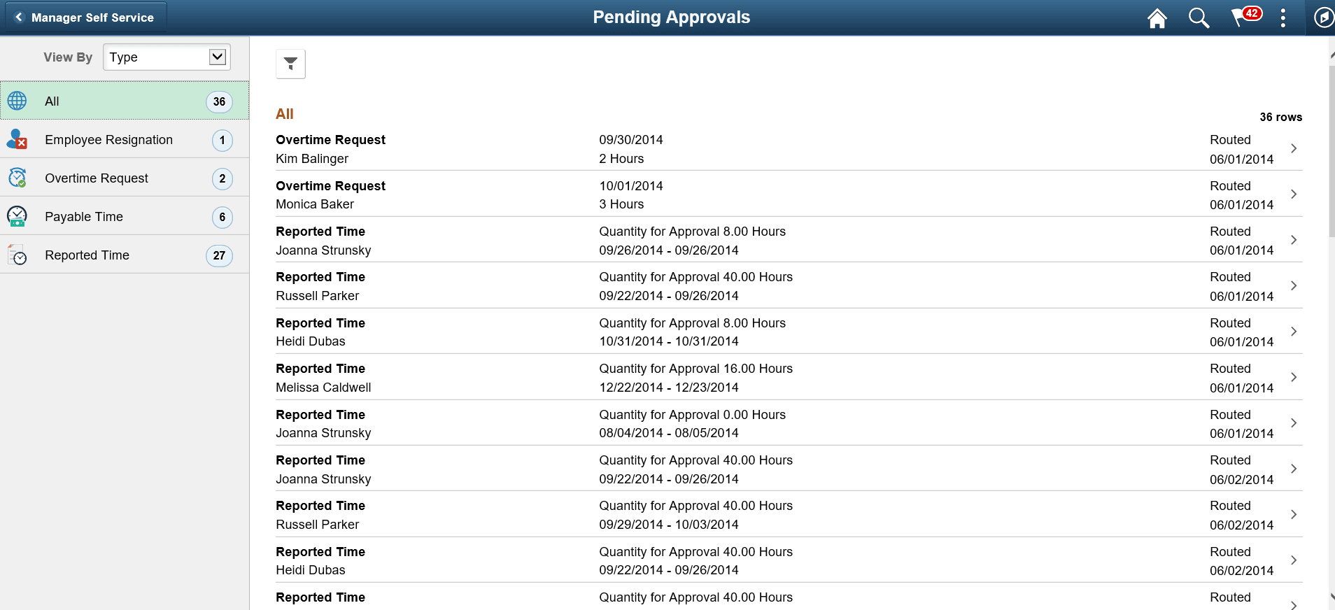 Pending Approvals Page - Manager