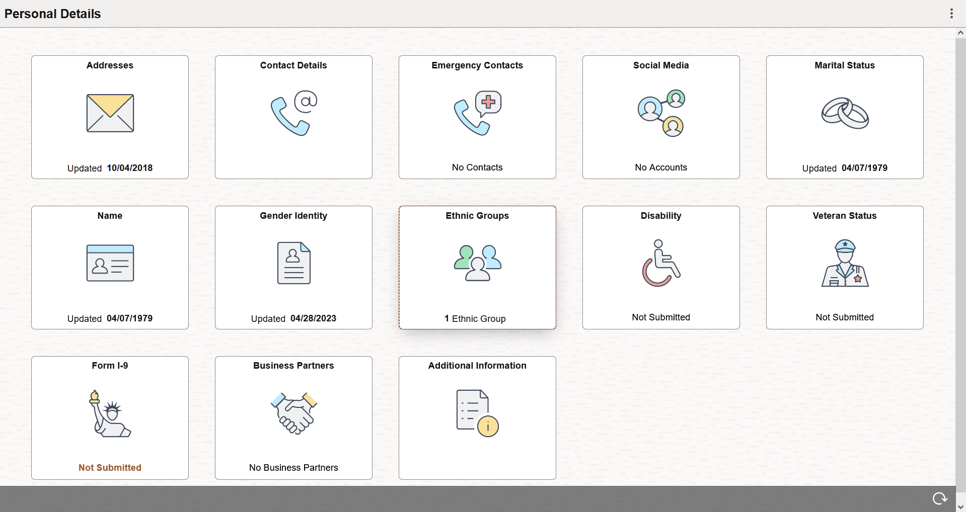 Personal Details dashboard