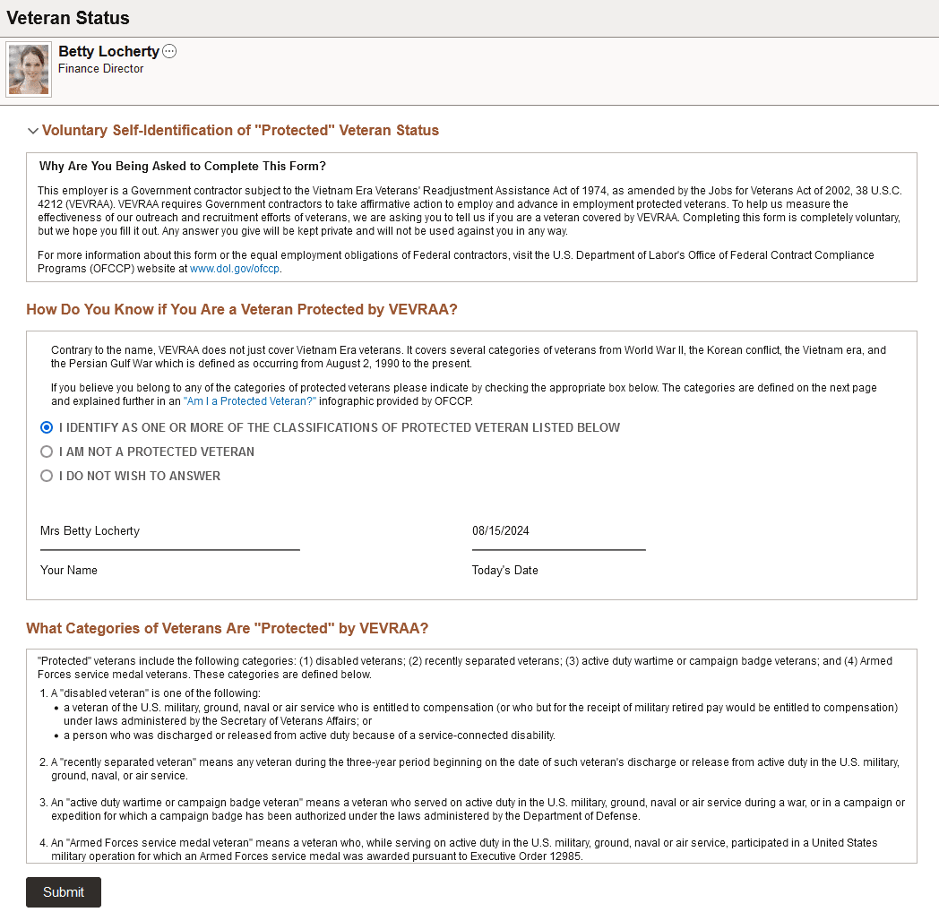 (Fluid) Veteran Status page