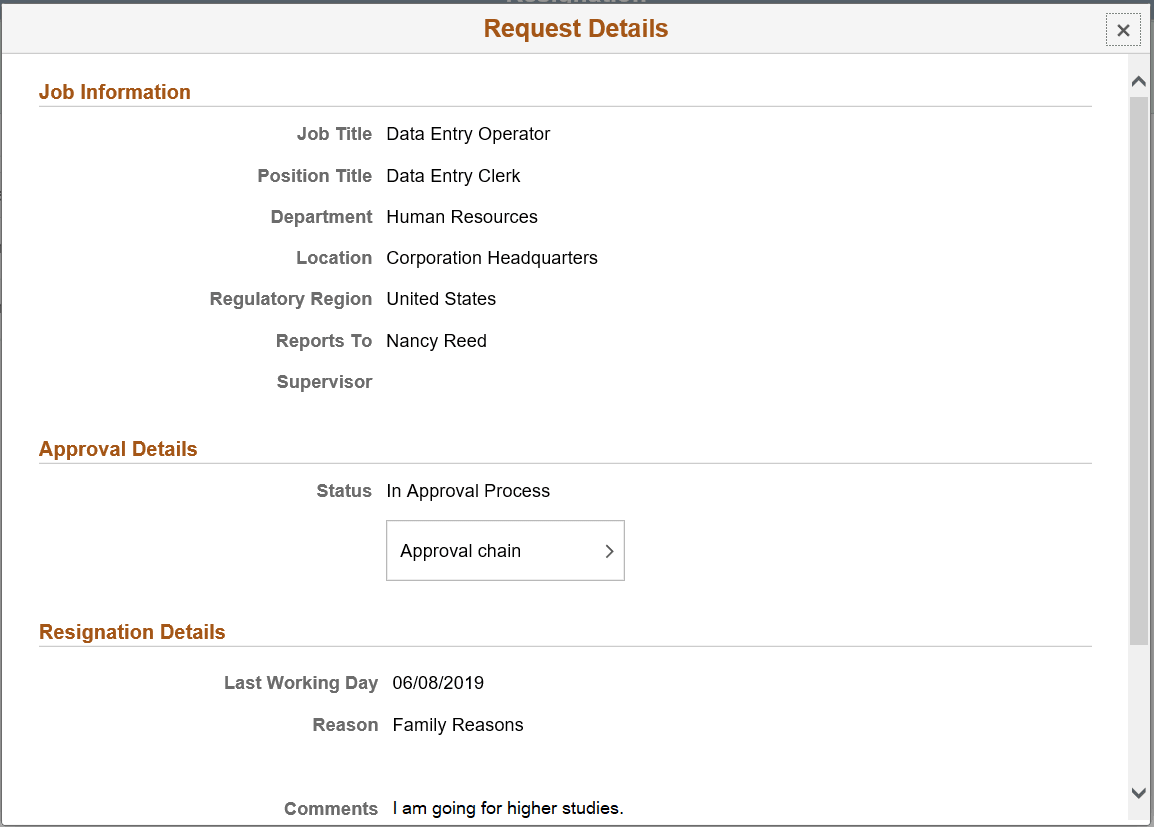 Request Details page