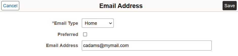 Email Address page