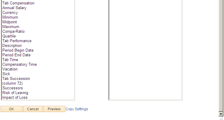 Personalize Column and Sort Order page (2 of 2)