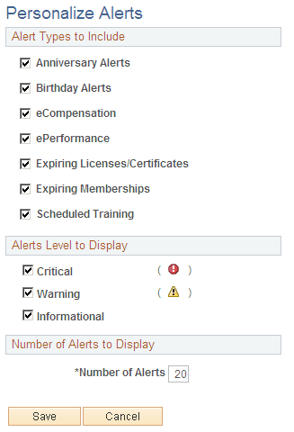 Personalize Alerts page