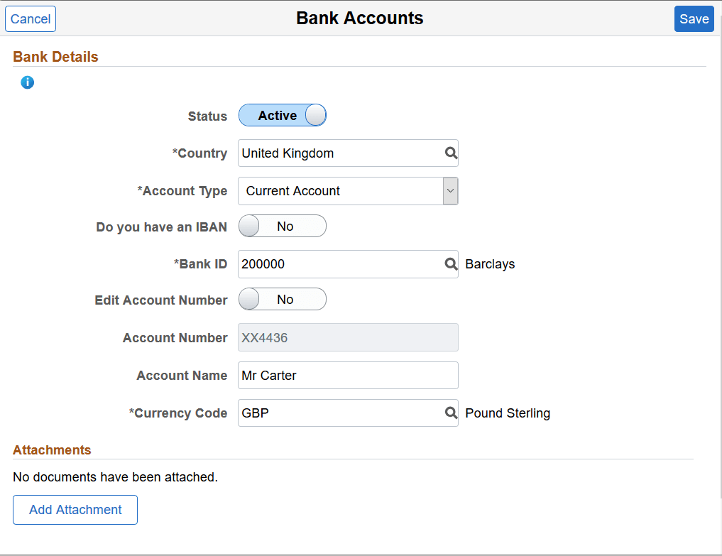 Bank Accounts page