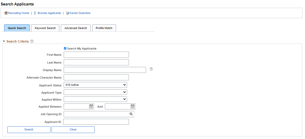 Search Applicant - Quick Search