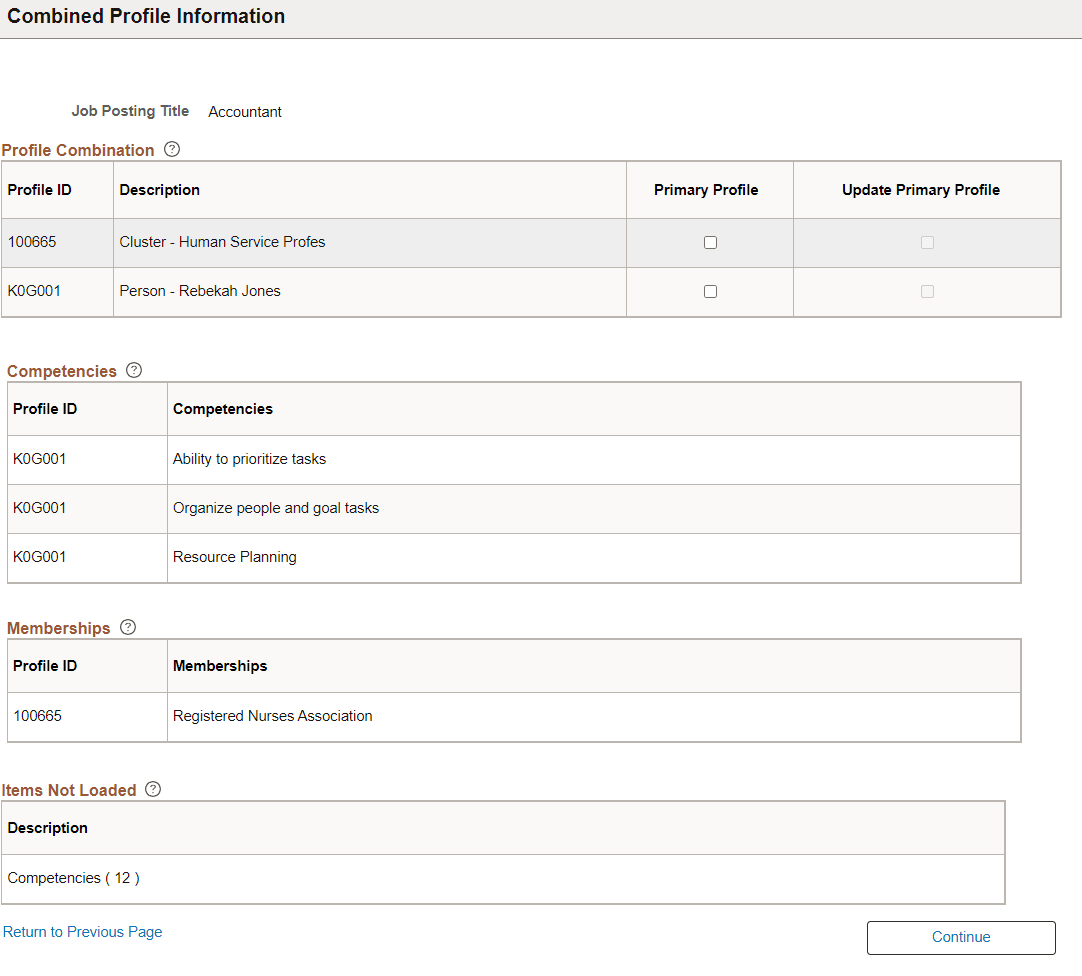 Combined Profile Information Page