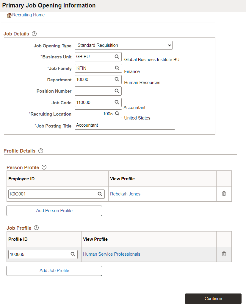 Primary Job Opening Information Page