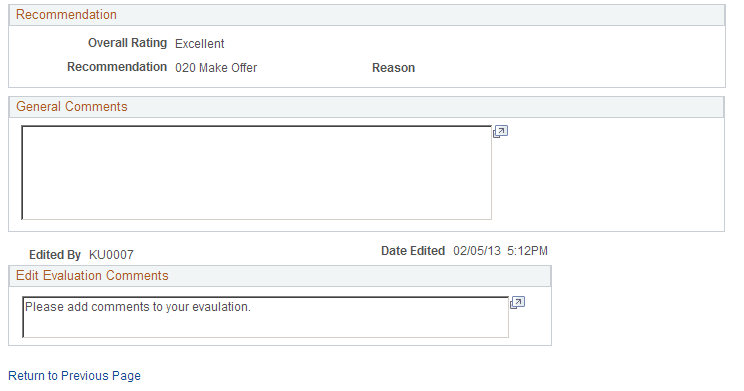 Interview Evaluation page - read only (2 of 2)