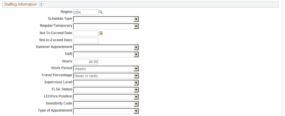 Job Opening page: Staffing Information section