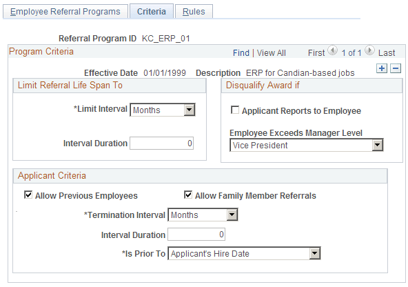Employee Referral Program - Criteria page