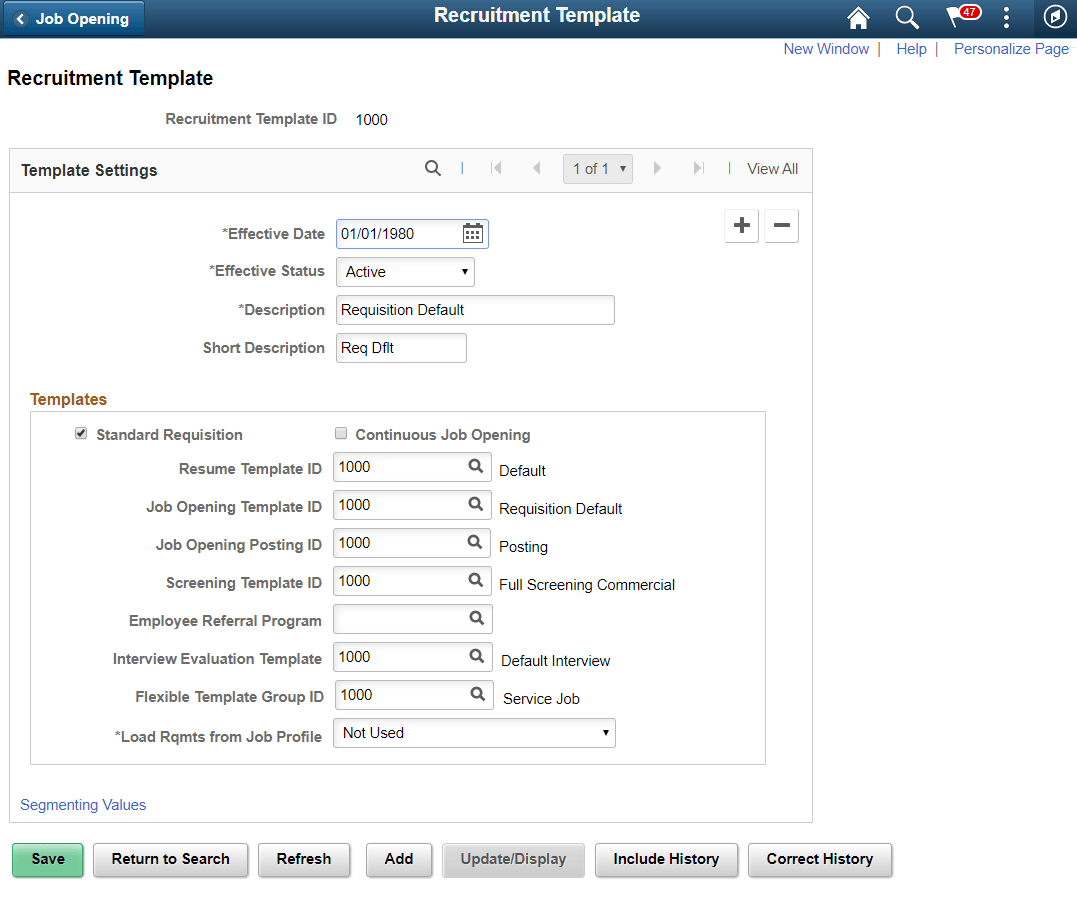 Recruitment Template page