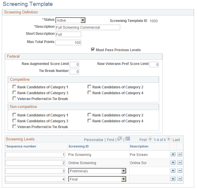 Screening Template page - US Federal