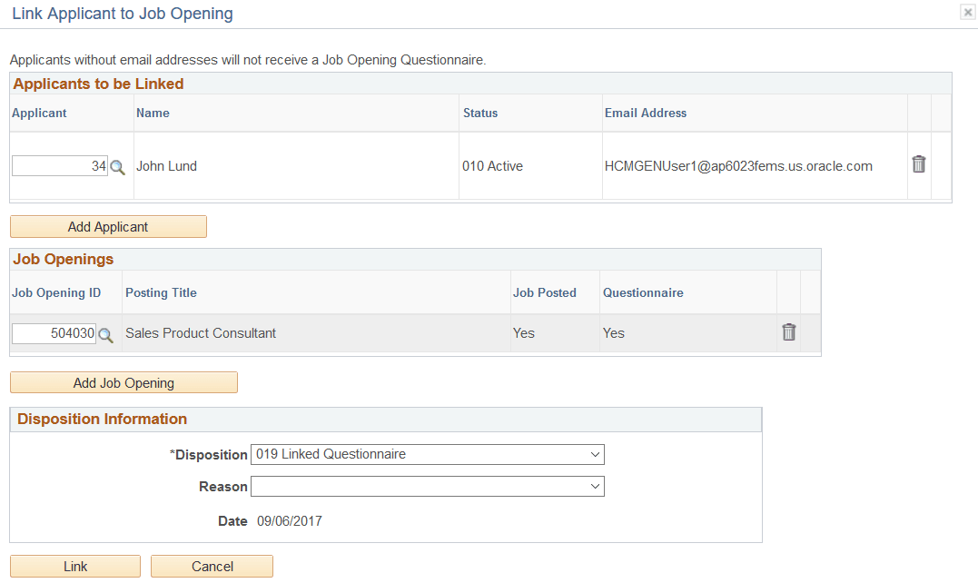 Link Applicant to Job Opening page