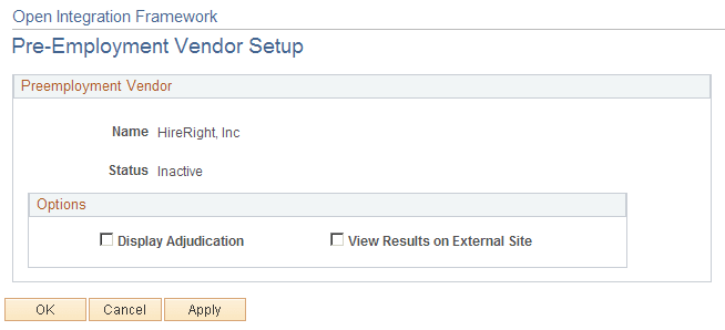 Pre-Employment Vendor Setup page