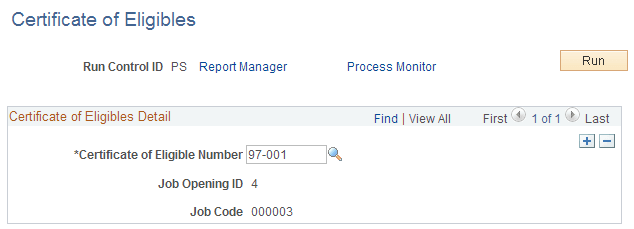 Certificate of Eligibles (print certificate) page