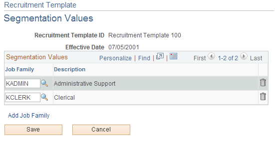 Segmentation Values page