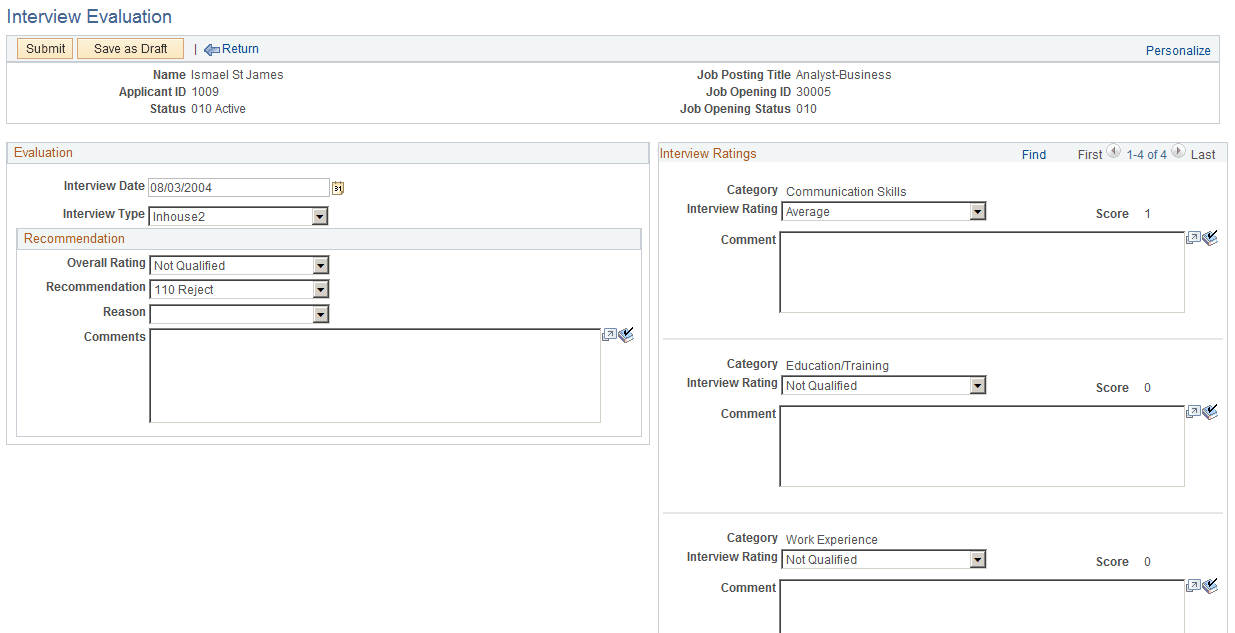 Interview Evaluation page