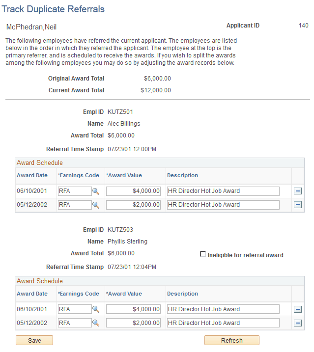 Track Duplicate Referrals page