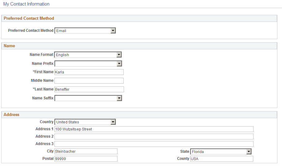 My Contact Information page (accessed from the Review/Submit page for an application)