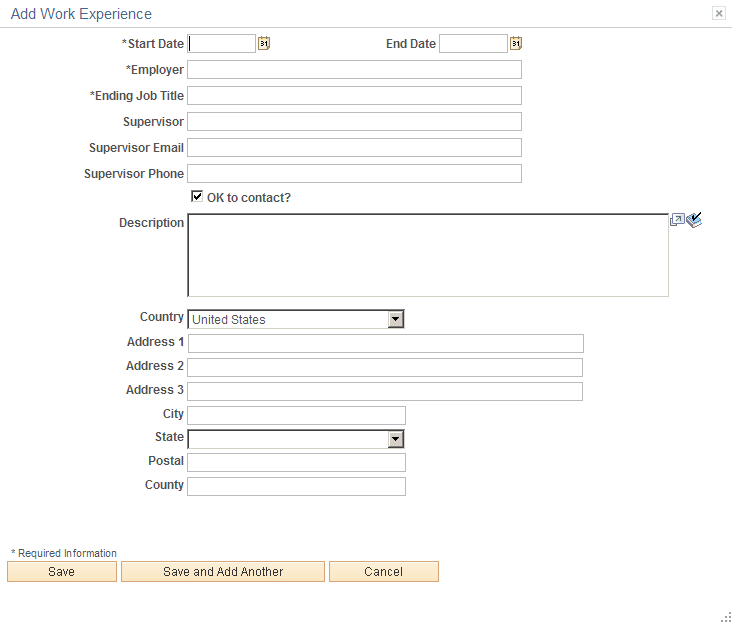 Work Experience page