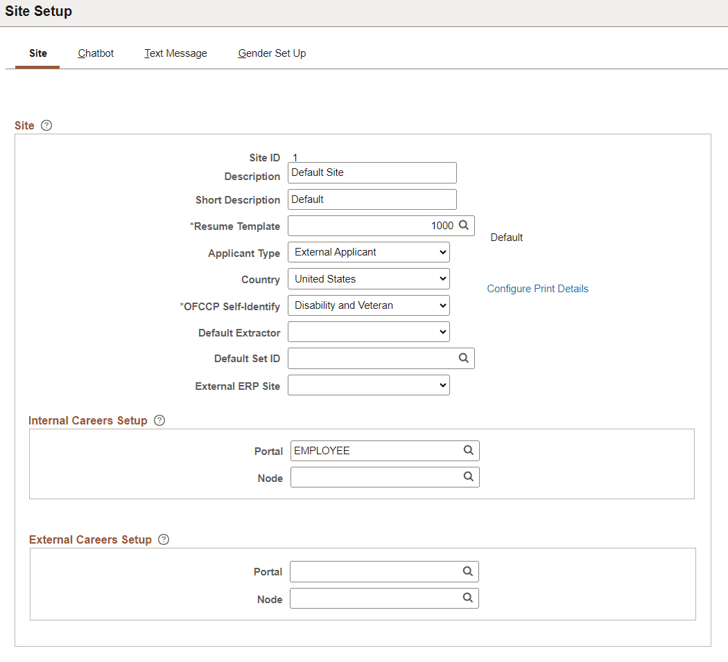 Site Tab of Site Set Up Page (1 of 4)