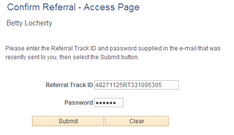 Referral Confirmation - Access page