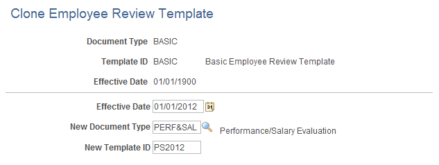 Clone Employee Review Template page