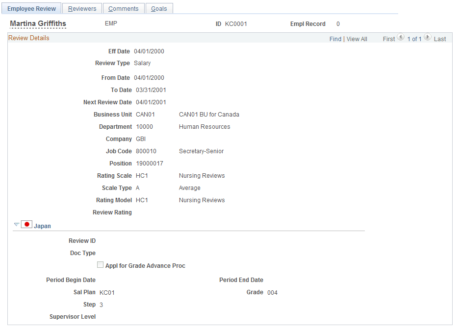 Employee Review page
