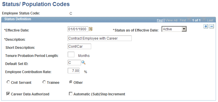 Status/Population Codes page