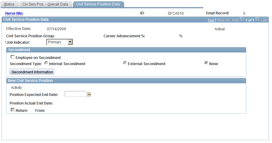 Civil Service Position Data page