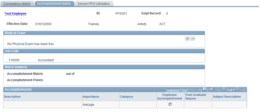Accomplishment Match page