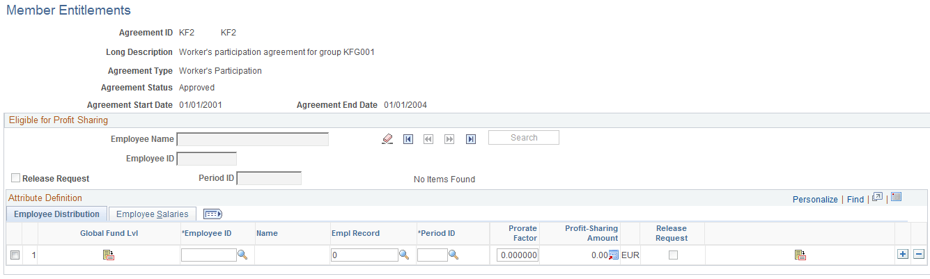 Member Entitlements page - Employee Distribution tab
