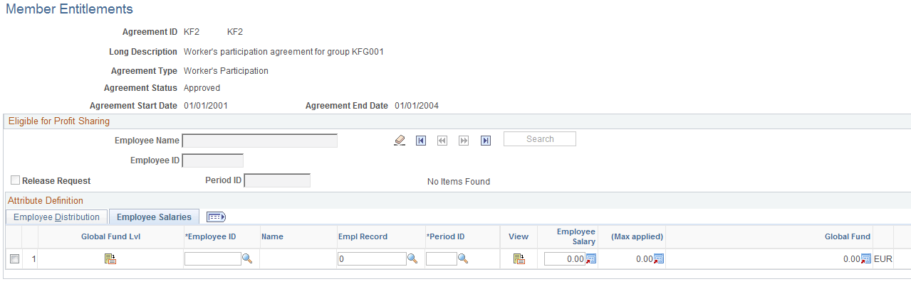 Member Entitlements page - Employee Salaries tab