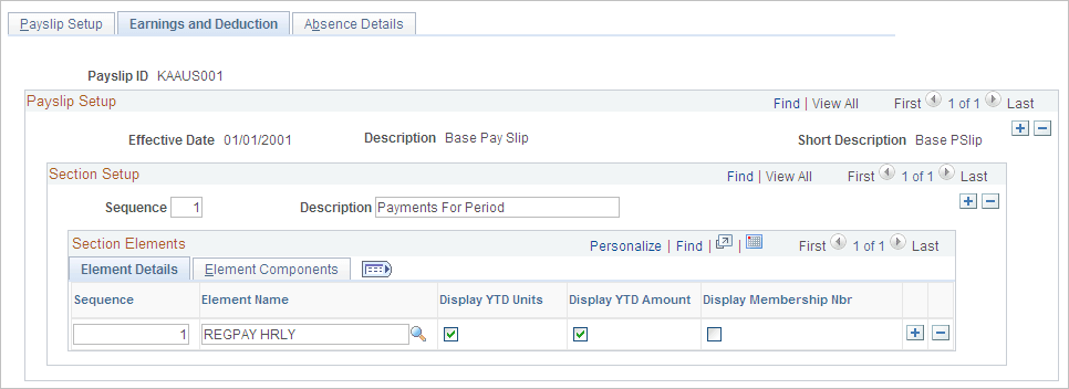 Earnings and Deduction page