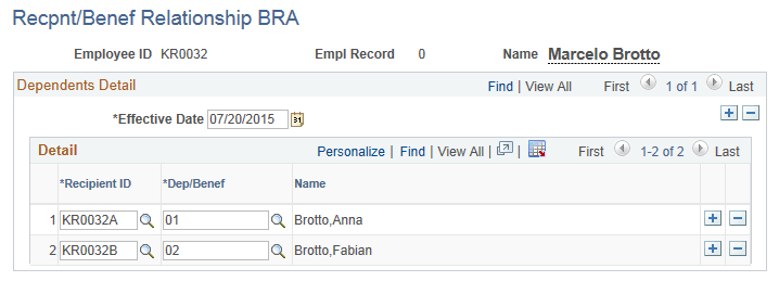 Associate deduction recipients with dependents on the Recpnt/Benef Relationship BRA page