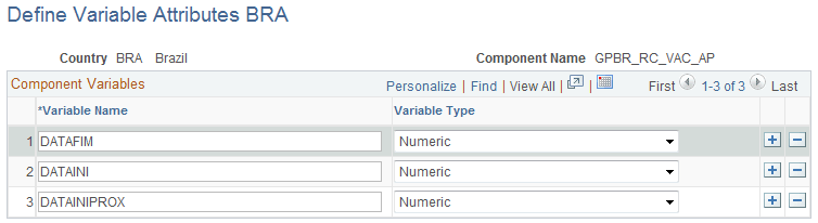 Define Variable Attributes BRA page