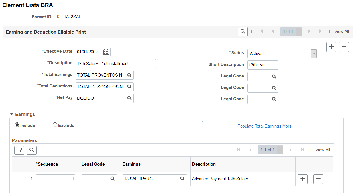 Element Lists BRA page (1 of 2)