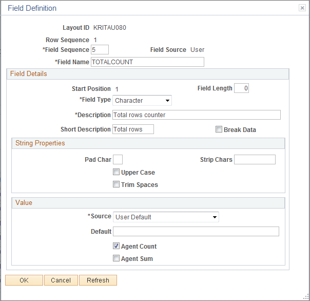 Field Definition page