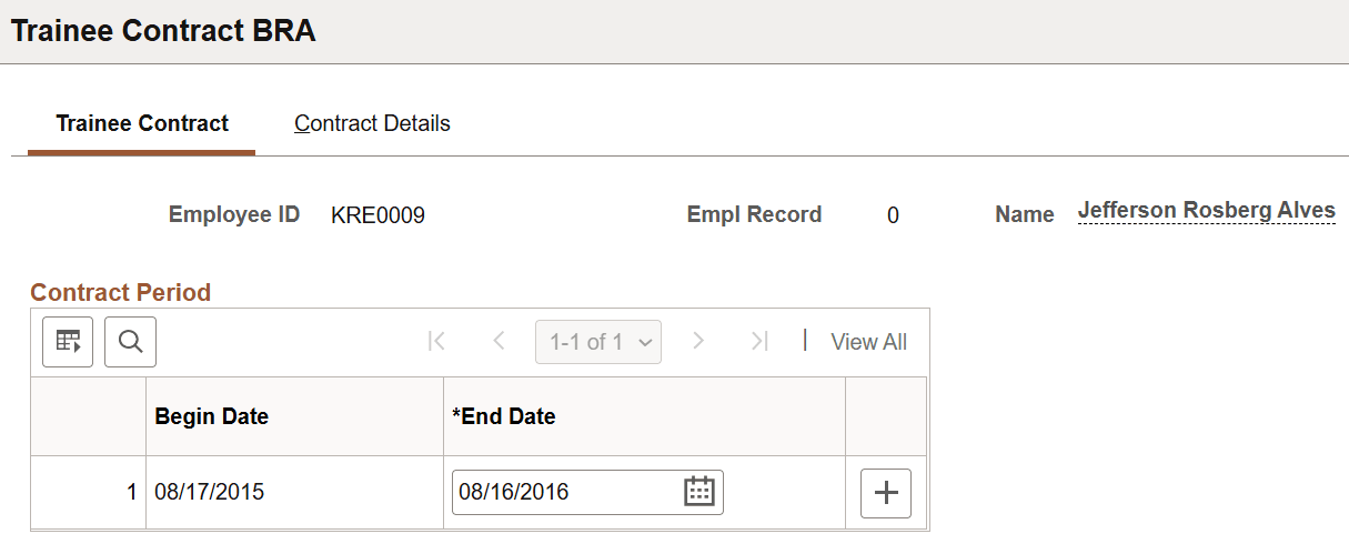 Trainee Contract page