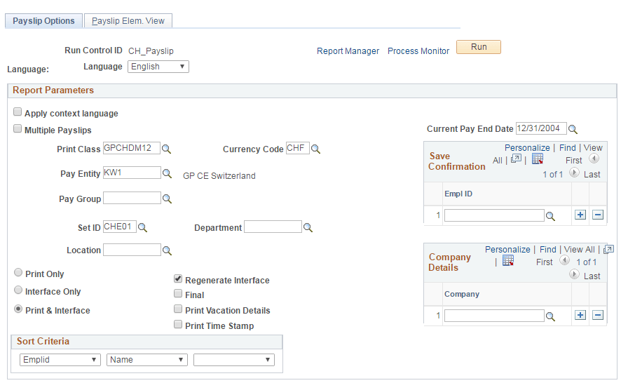Payslip Options Page