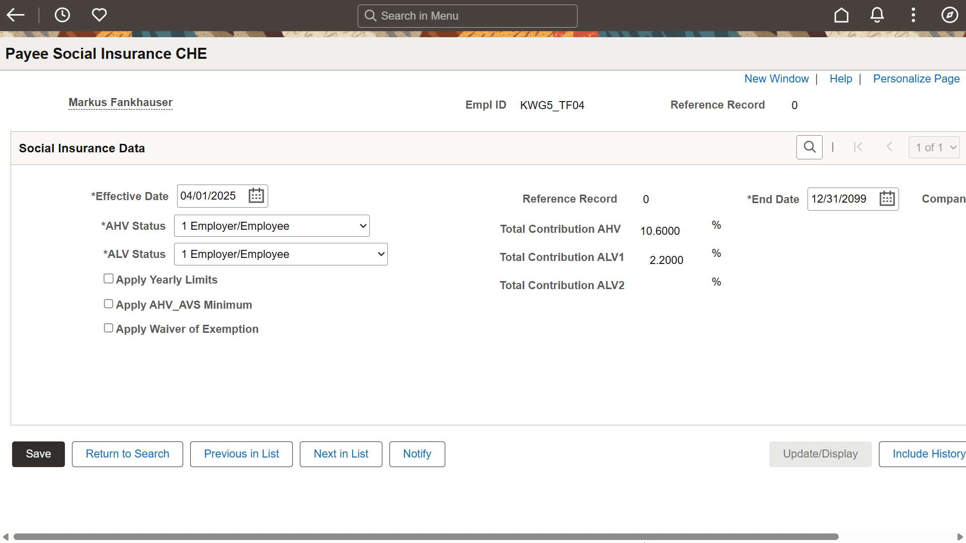 Payee social insurance che
