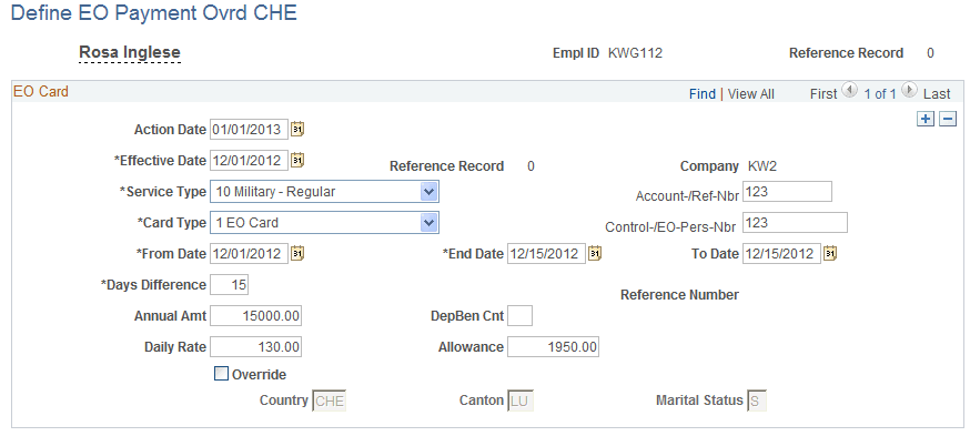 Define EO Payment Ovrd CHE page