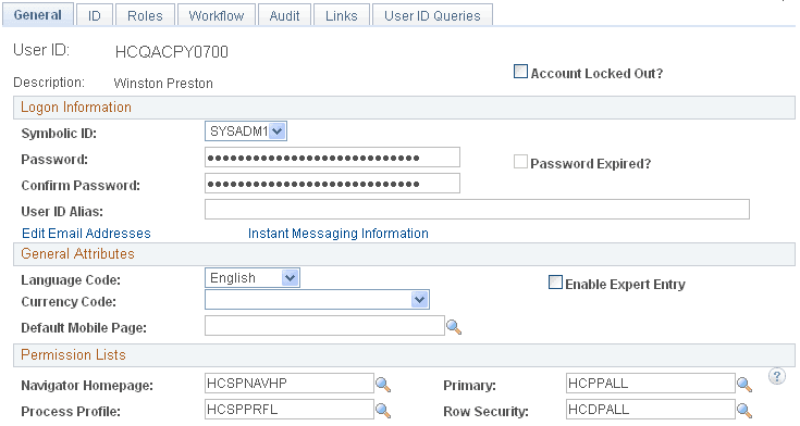 User Profiles - General page