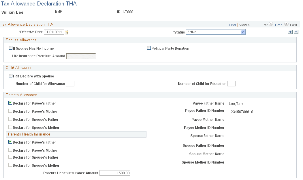 Tax Allowance Declaration THA page (1 of 2)
